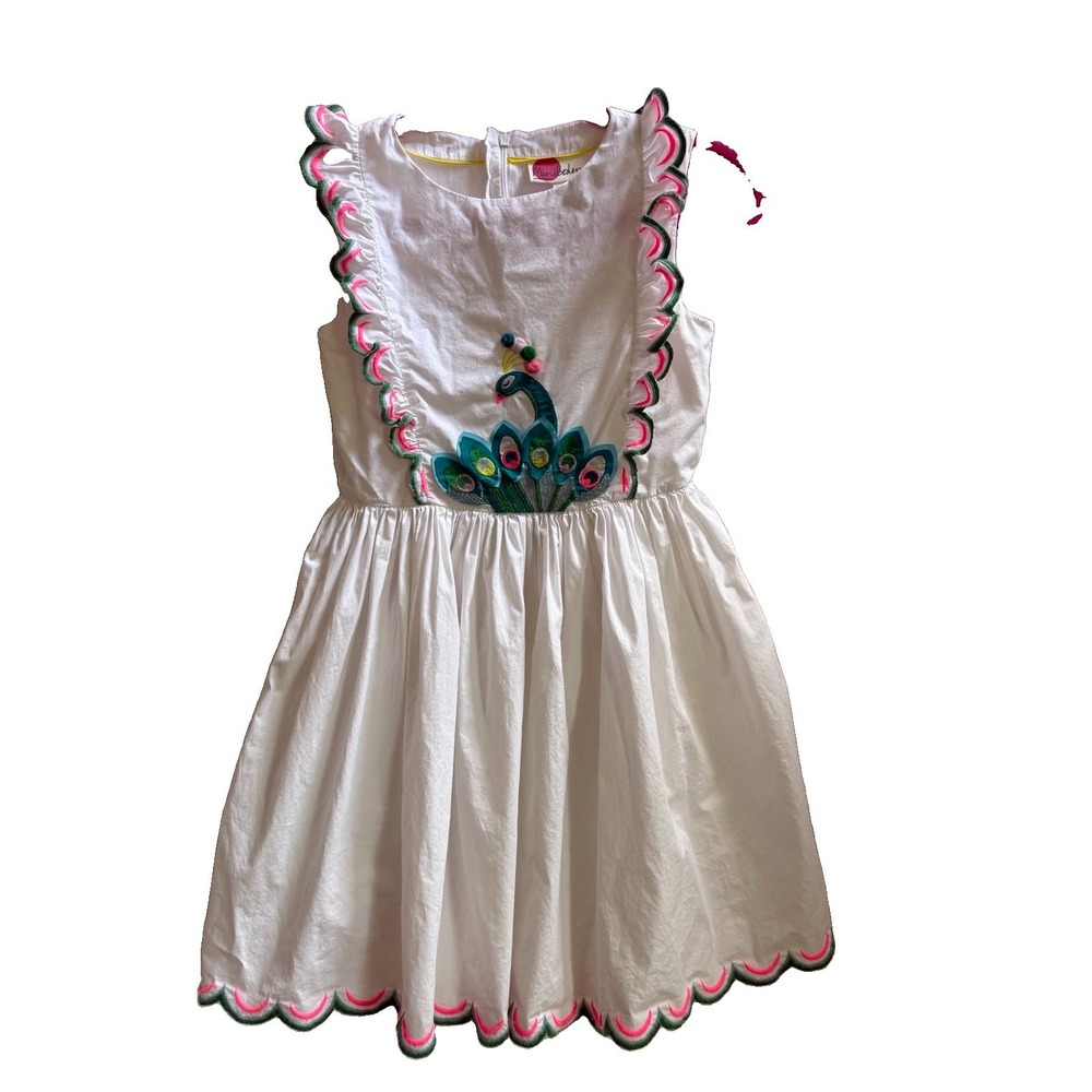 Mini Boden Peacock Appliqué Embroidery Pinnie Dress Size 11-12y